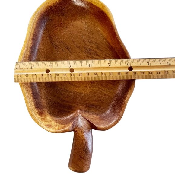 Vintage Monkey Pod Taro Leaf Bowl 10"x6" Made in Hawaii Set of 2 - Picture 4 of 7